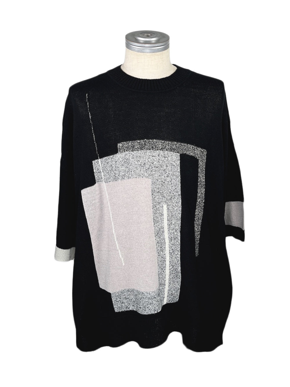 LB23SS-KNTE02 | インターシャハーフスリーブサマーニット | BLACK