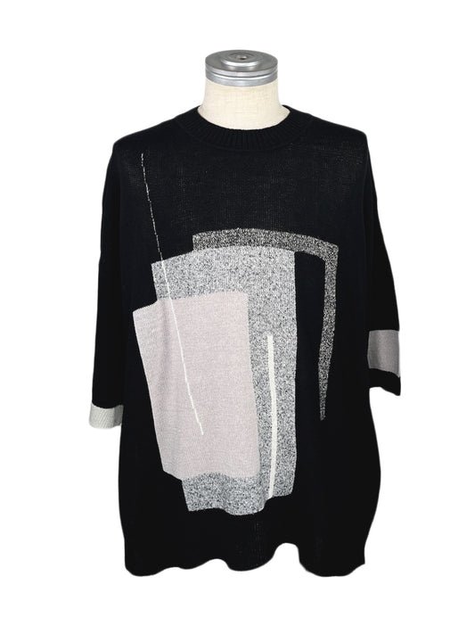 LB23SS-KNTE02 | インターシャハーフスリーブサマーニット | BLACK