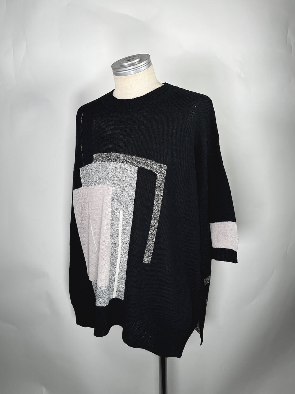 LB23SS-KNTE02 | インターシャハーフスリーブサマーニット | BLACK