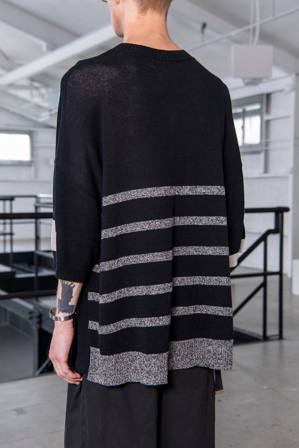 LB23SS-KNTE02 | インターシャハーフスリーブサマーニット | BLACK