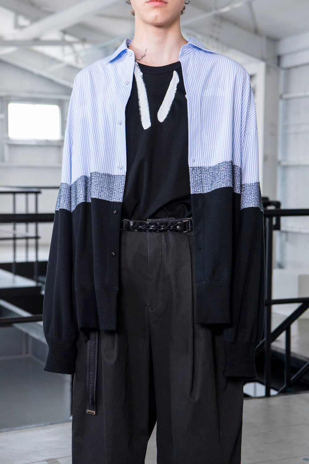 LB23SS-SH01-NDP | ニードルパンチドッキングシャツ | SAXSTRIPE×BLACK