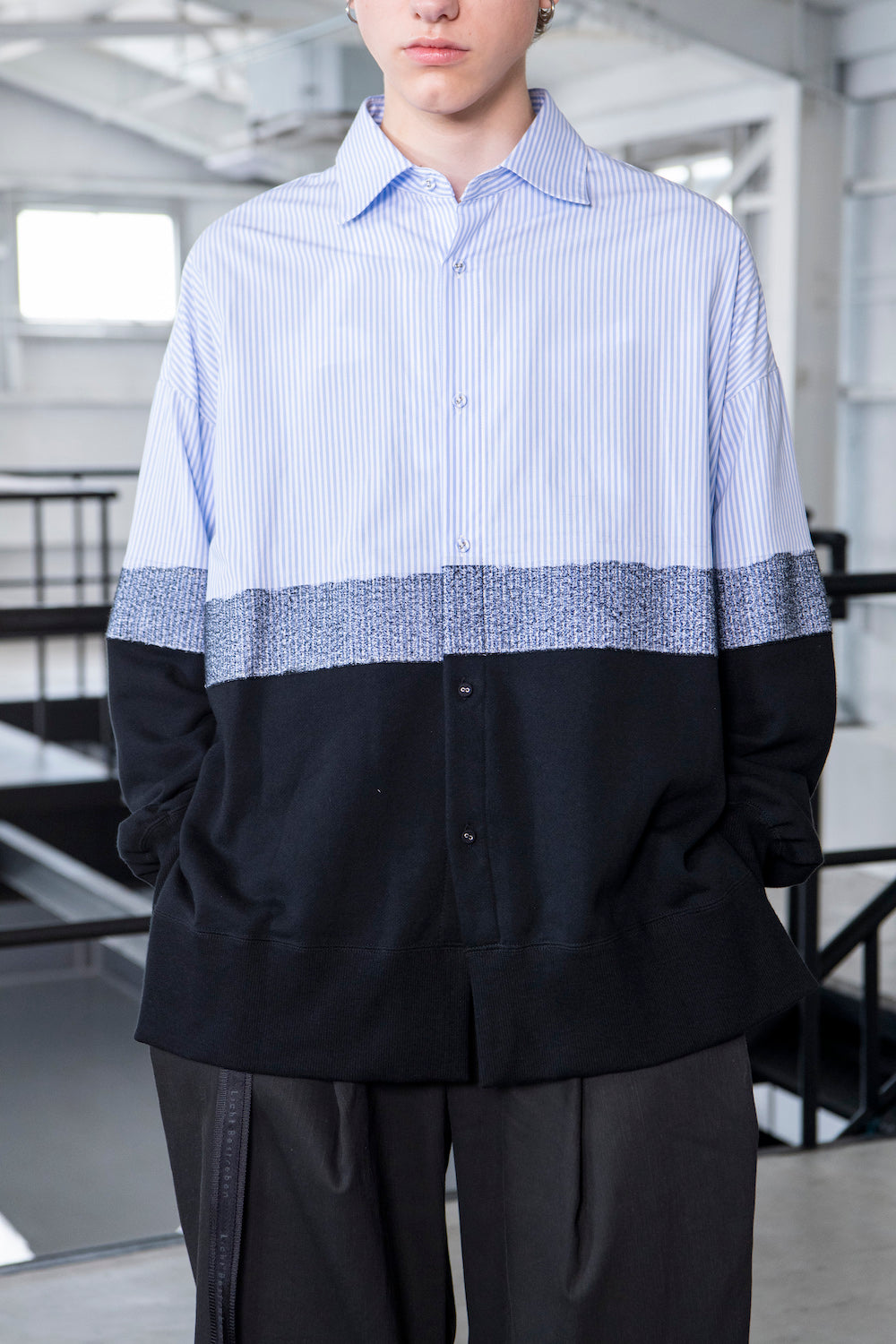 LB23SS-SH01-NDP | ニードルパンチドッキングシャツ | SAXSTRIPE×BLACK