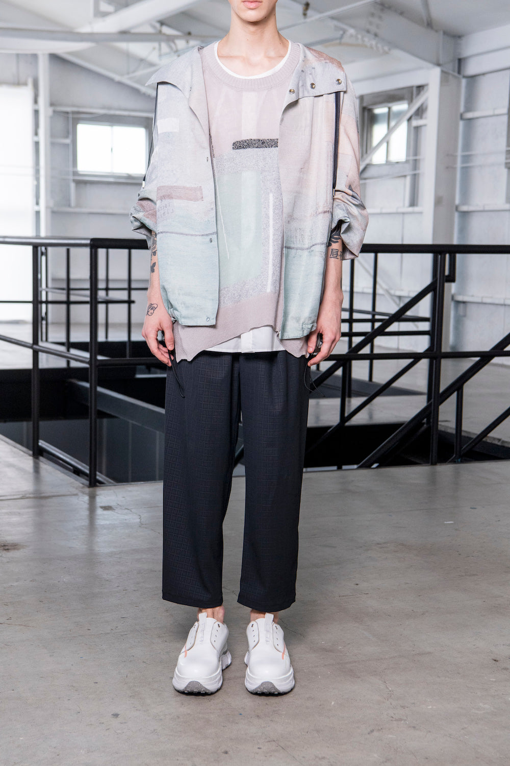 LB23SS-KNTE02 | インターシャハーフスリーブサマーニット | GRAY