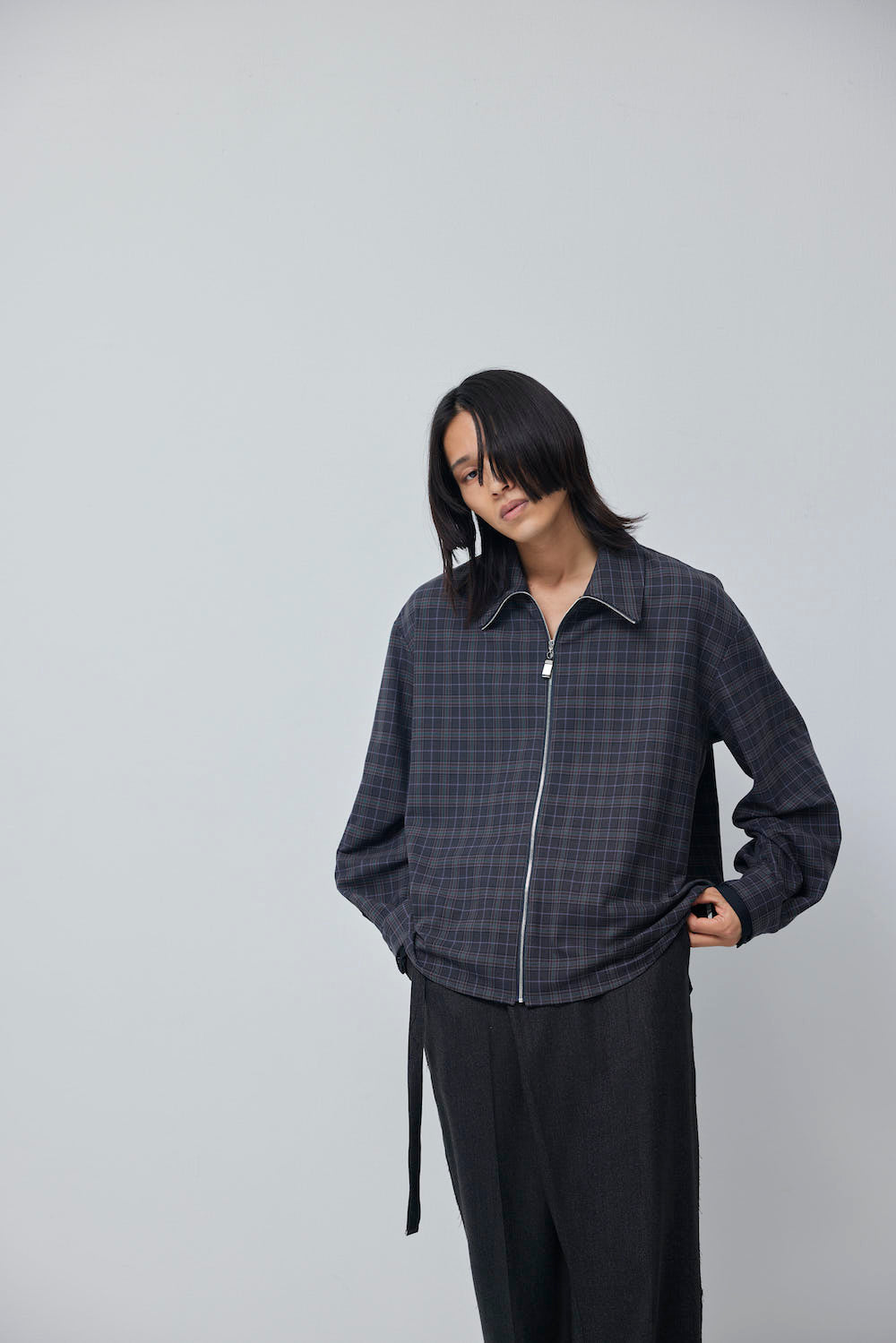 LB23AW-SHBL01-CWE-CK | Double cuff track shirt jacket | CHECK×BLACK