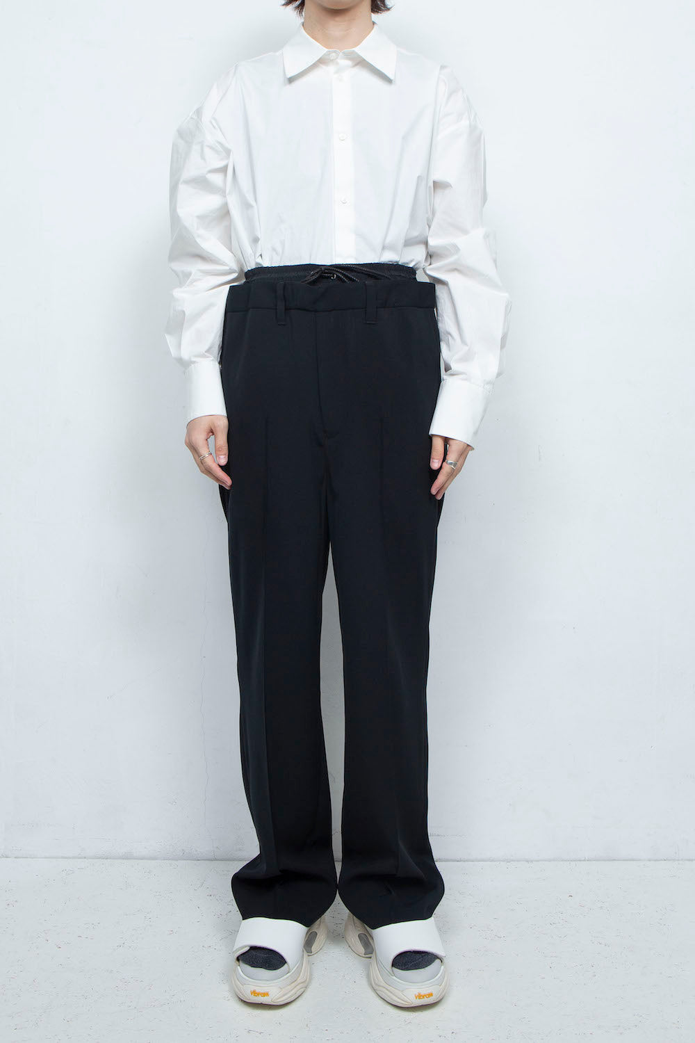 LB24SS-PT06-SLV-PL | Double waist straight trousers | BLACK×BLACK 