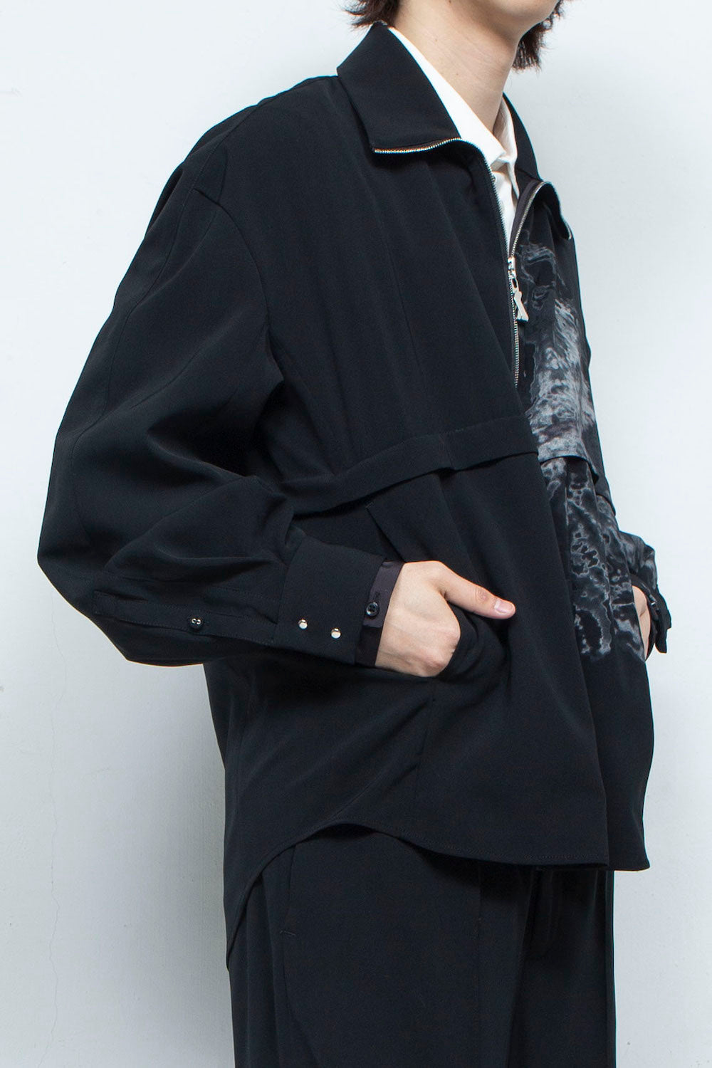 LB24SS-SHBL01-SLV-SRK | Art motif track shirt jacket | BLACK 