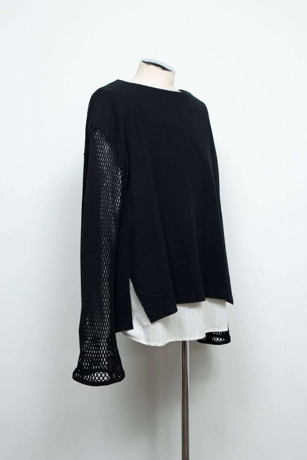 *Limited Color* LB24AW-PO06-FSJ | Faux Layer Boat Neck Pullover | BLACK×WHITE PIN STRIPE