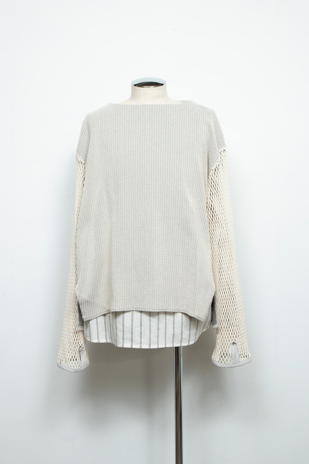 LB24AW-PO06-FSJ | フェイクレイヤーボートネックプルオーバー | IVORY×OFFWHITE STRIPE