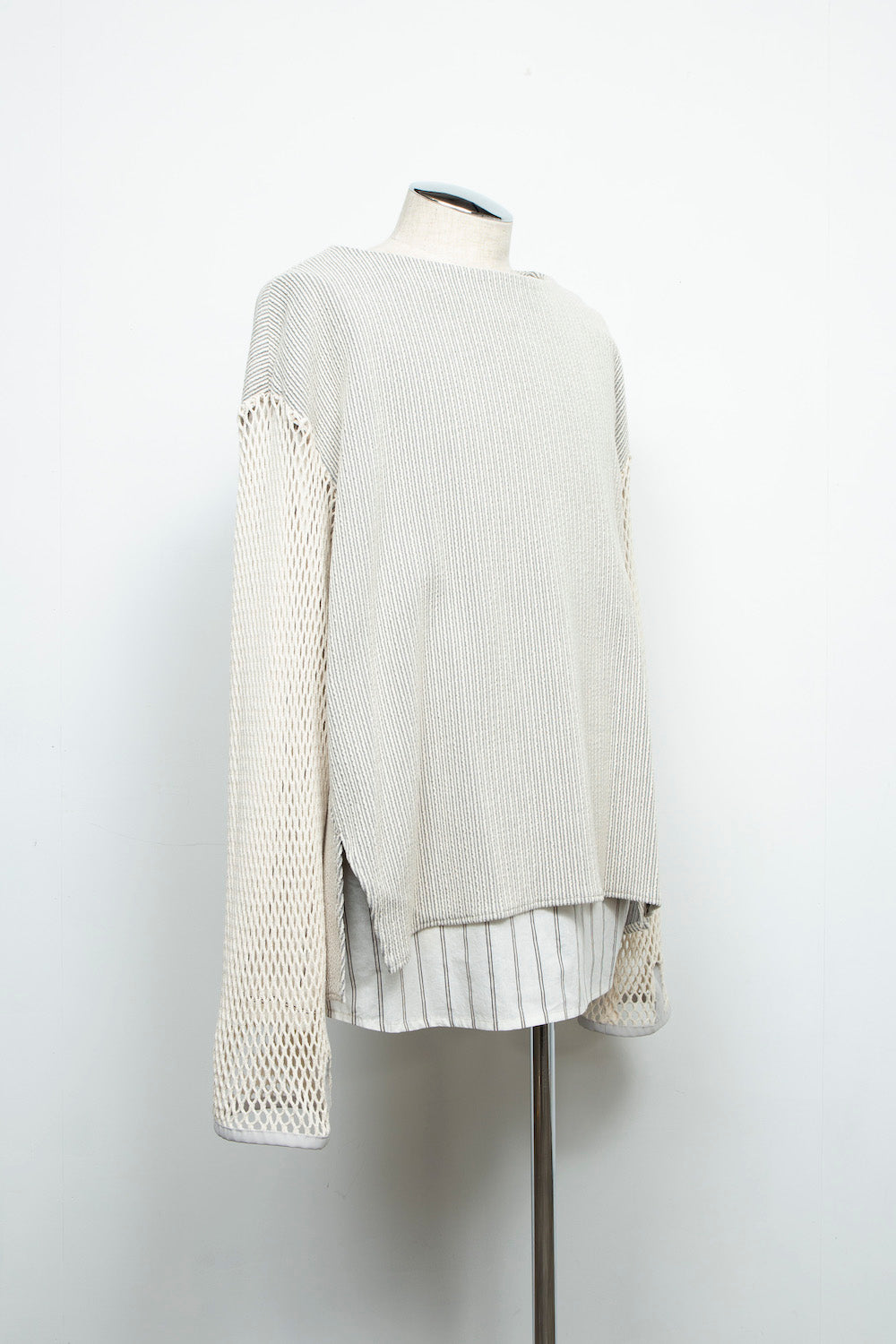 LB24AW-PO06-FSJ | フェイクレイヤーボートネックプルオーバー | IVORY×OFFWHITE STRIPE