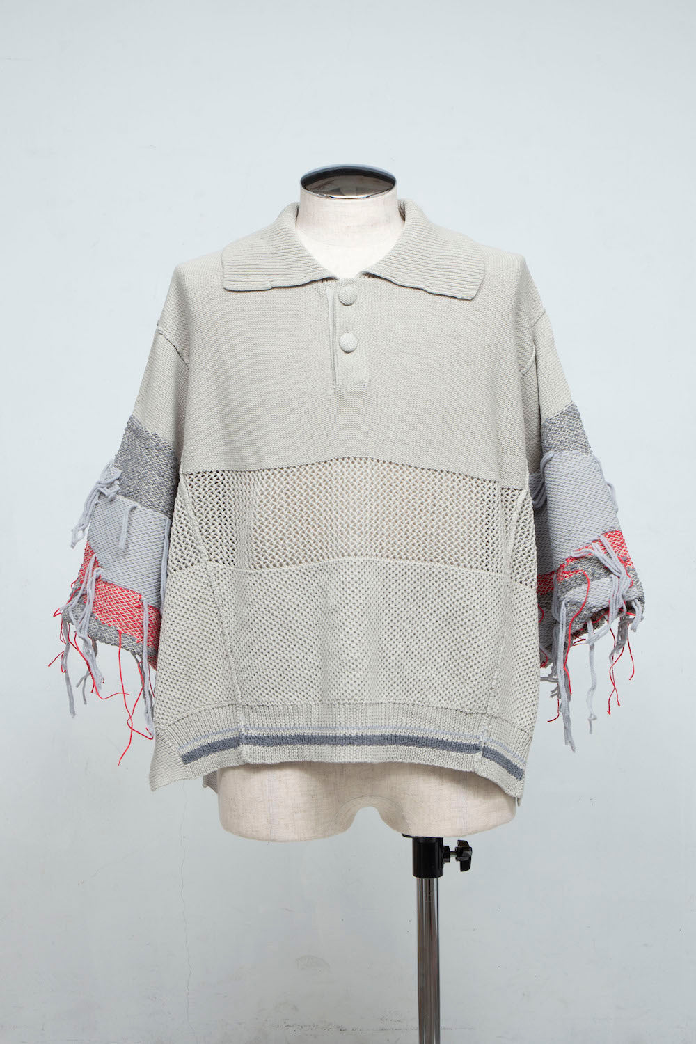 LB24SS-KNPS01-TRA-PS | Thread intarsia summer knit polo neck | SAND 