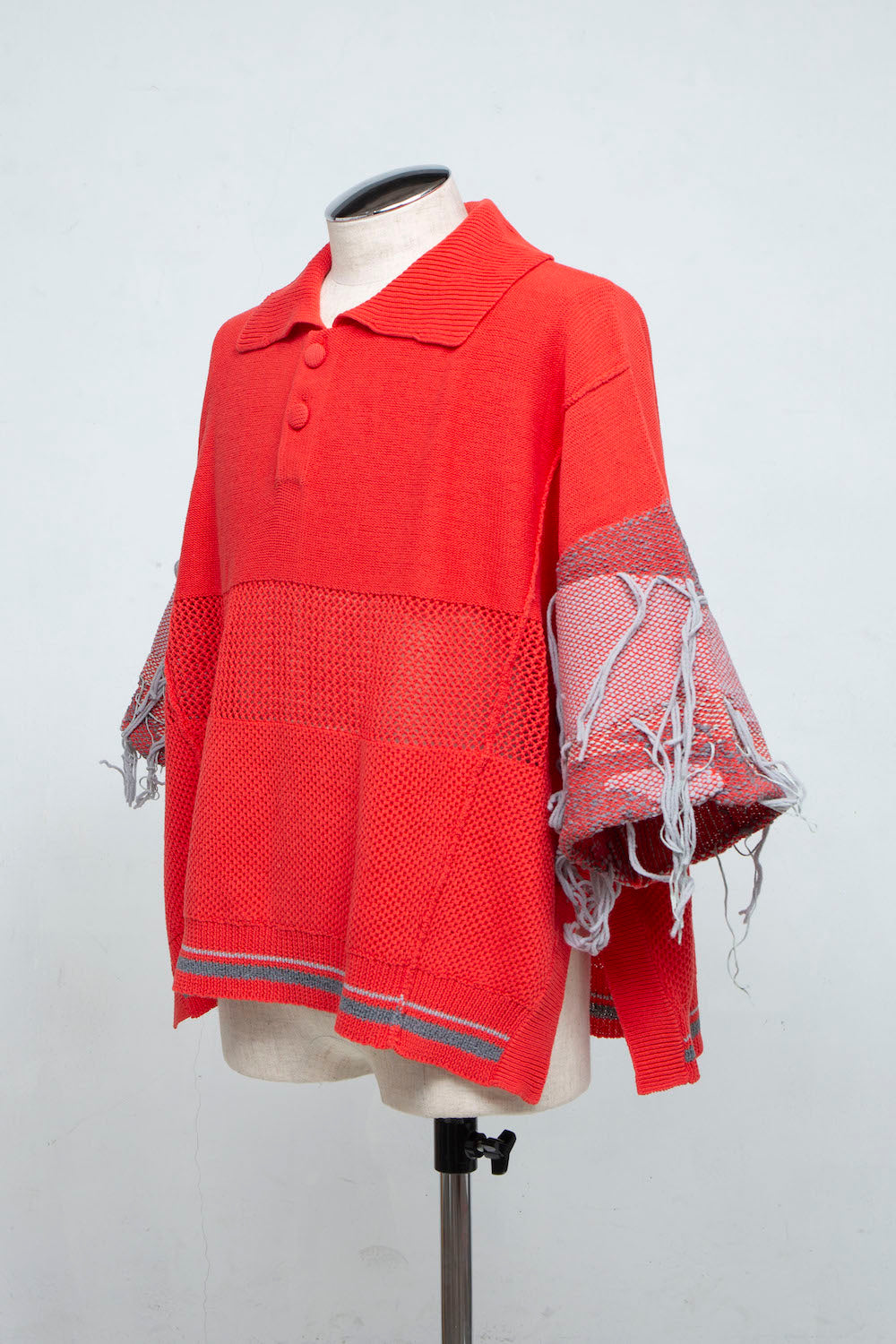 LB24SS-KNPS01-TRA-PS | Thread intarsia summer knit polo neck | RED ORANGE 