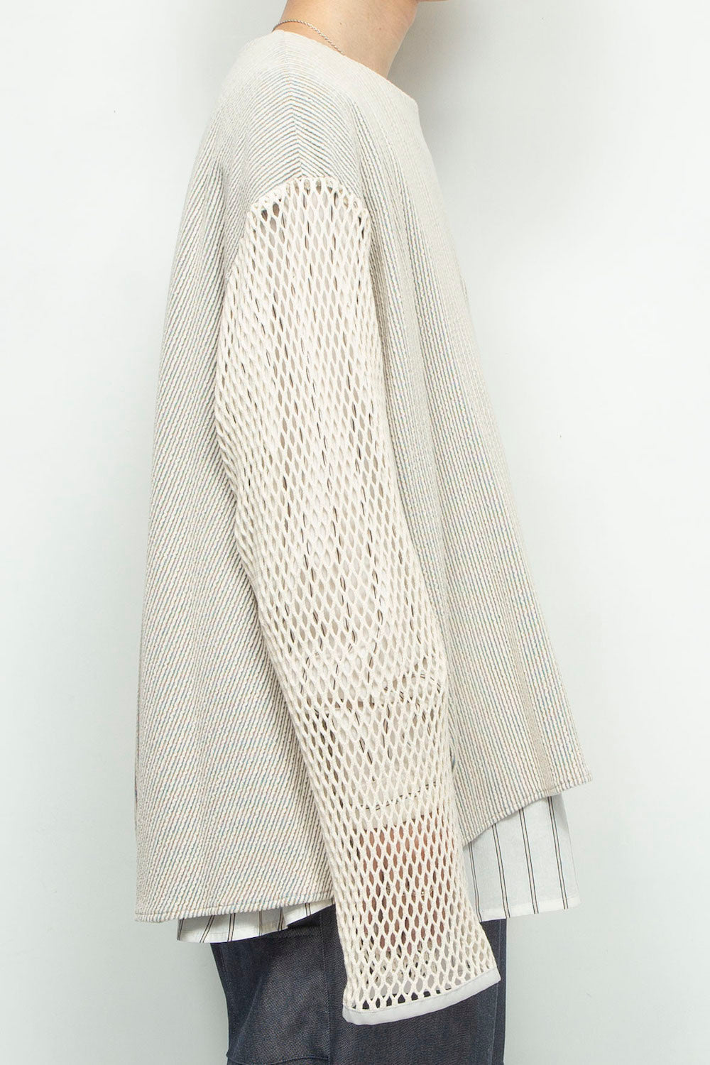 LB24AW-PO06-FSJ | フェイクレイヤーボートネックプルオーバー | IVORY×OFFWHITE STRIPE