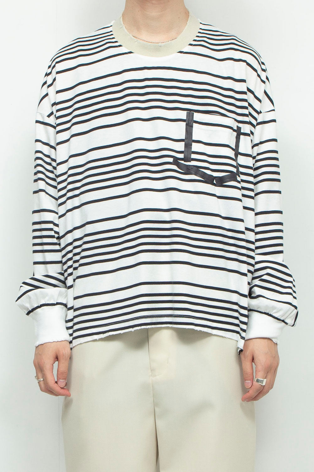 LB24AW-PO07-BOD | Taping Aid Damage Border Pullover | WHITE×ELFENBEIN