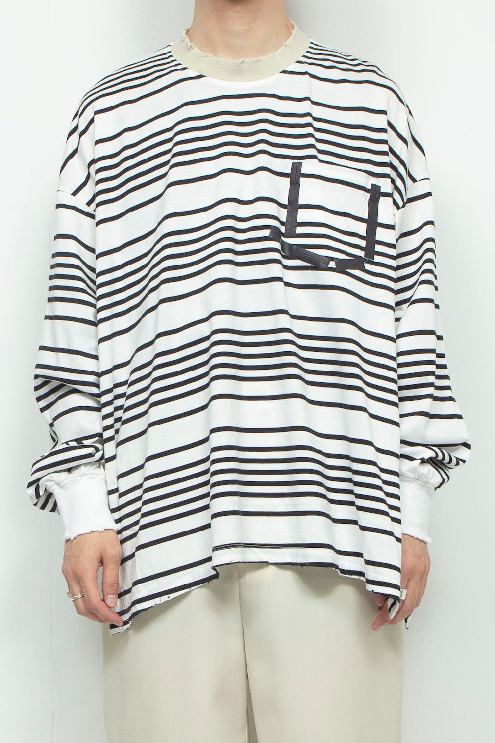 LB24AW-PO07-BOD | Taping Aid Damage Border Pullover | WHITE×ELFENBEIN