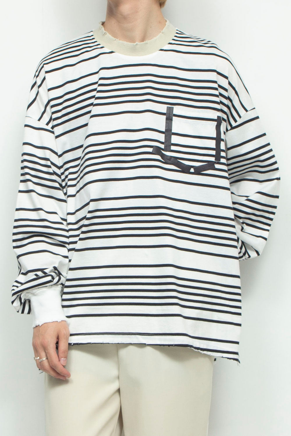 LB24AW-PO07-BOD | Taping Aid Damage Border Pullover | WHITE×ELFENBEIN