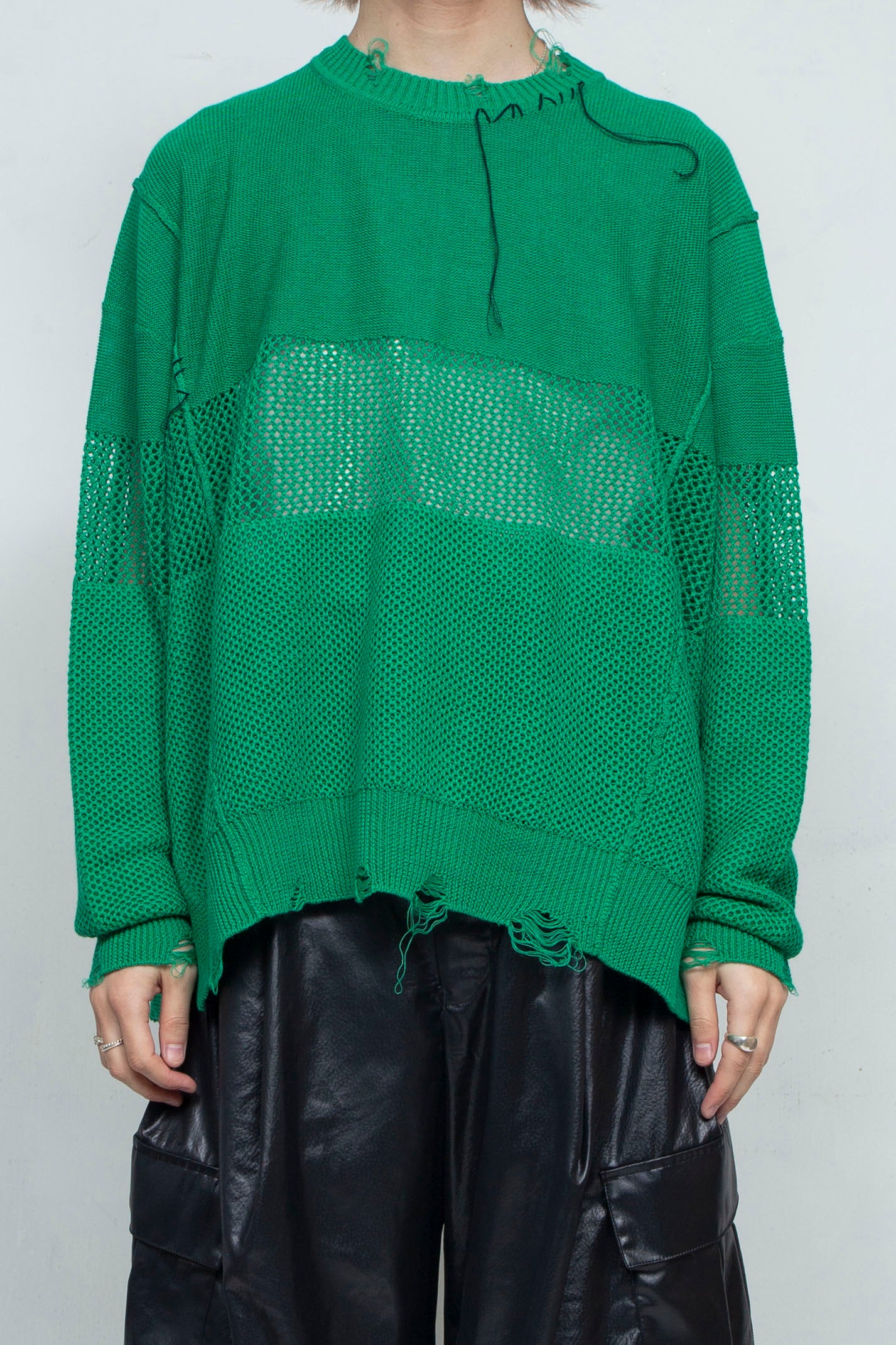 LB25SS-KNTE03 | ハンドステッチクラッシュドサマーニット | GREEN