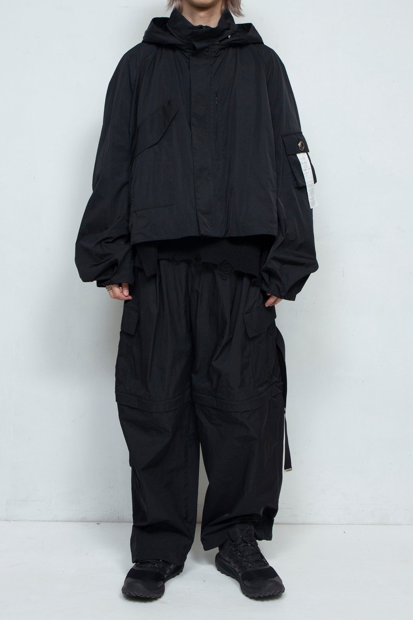 <LAST 1点> *限定ファブリック* LB25SS-BL03-HCVN | VINTAGE NYLON クロップドフードブルゾン   | BLACK