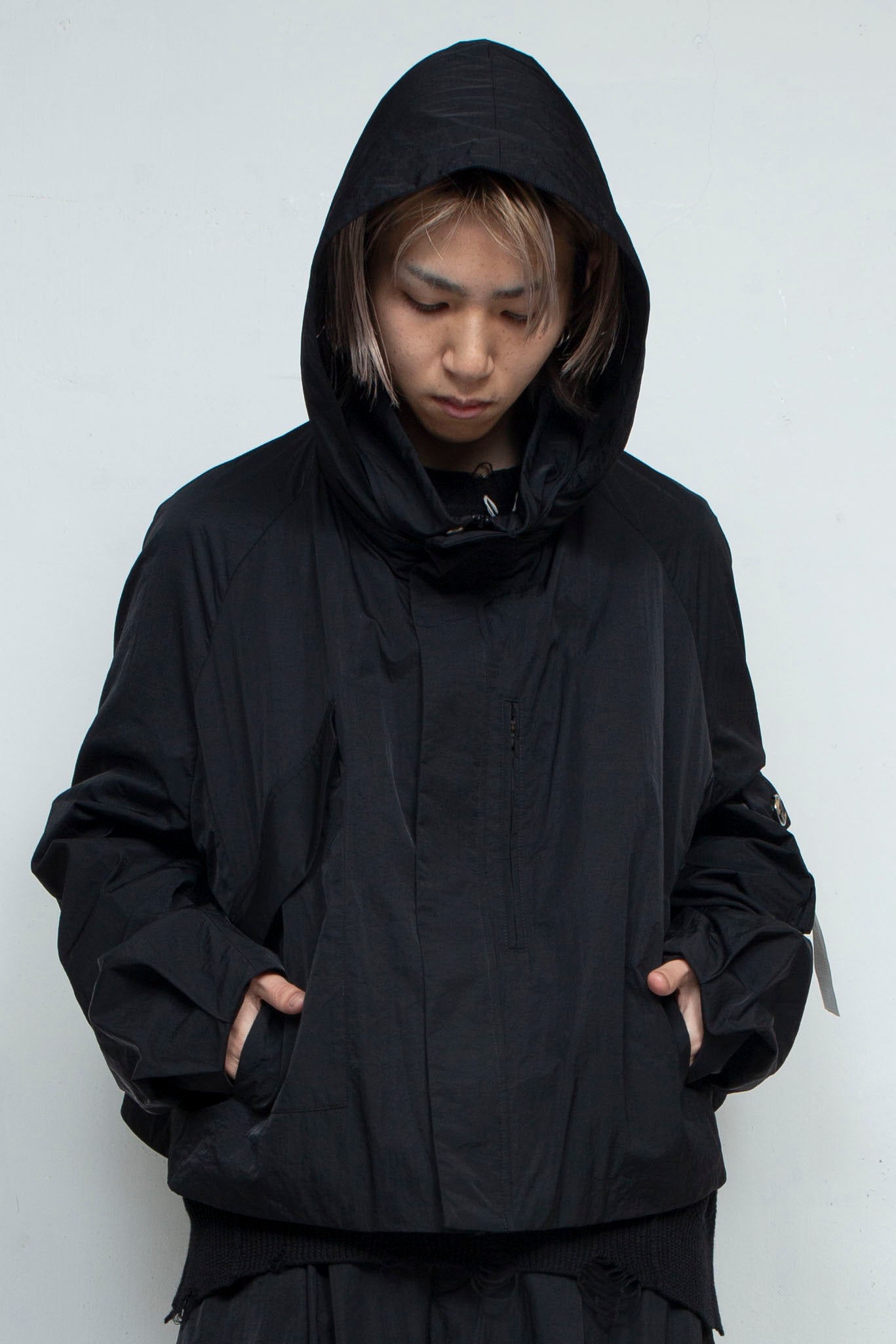 <LAST 1点> *限定ファブリック* LB25SS-BL03-HCVN | VINTAGE NYLON クロップドフードブルゾン   | BLACK