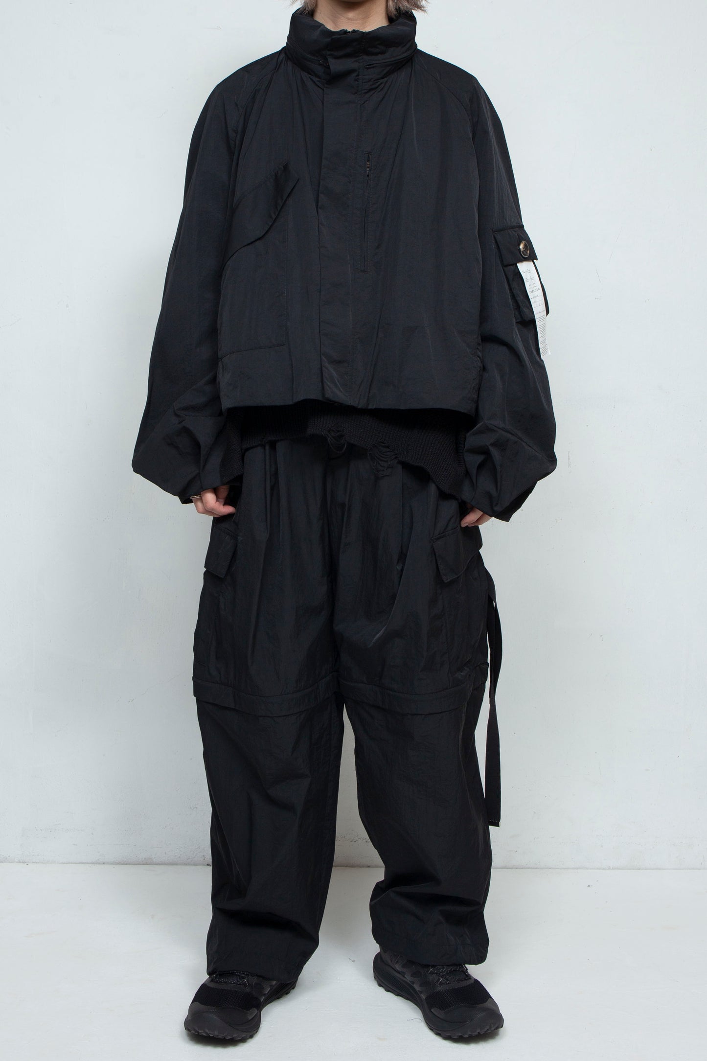 <LAST 1点> *限定ファブリック* LB25SS-BL03-HCVN | VINTAGE NYLON クロップドフードブルゾン   | BLACK