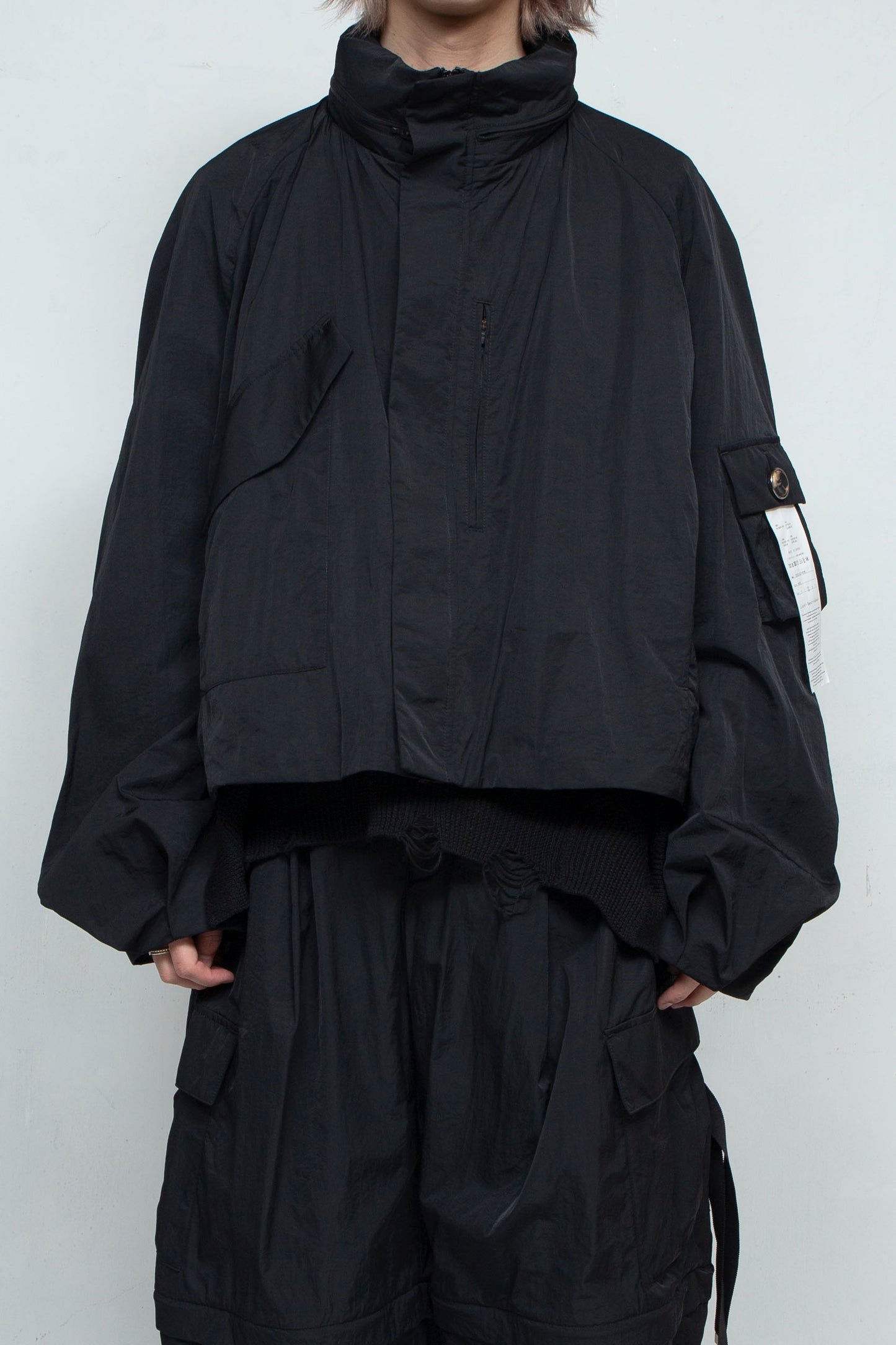 <LAST 1点> *限定ファブリック* LB25SS-BL03-HCVN | VINTAGE NYLON クロップドフードブルゾン   | BLACK