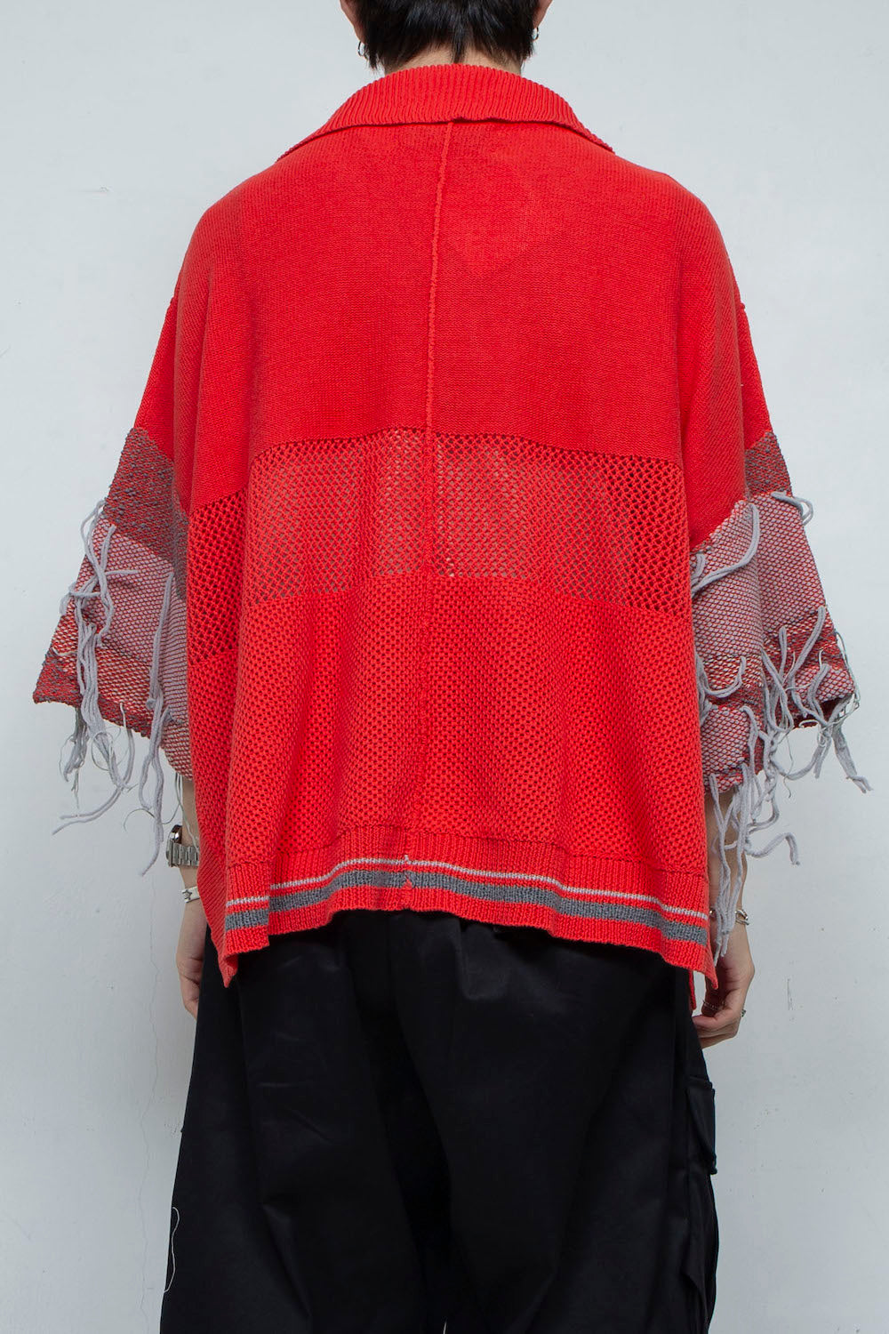 LB24SS-KNPS01-TRA-PS | Thread intarsia summer knit polo neck | RED ORANGE 