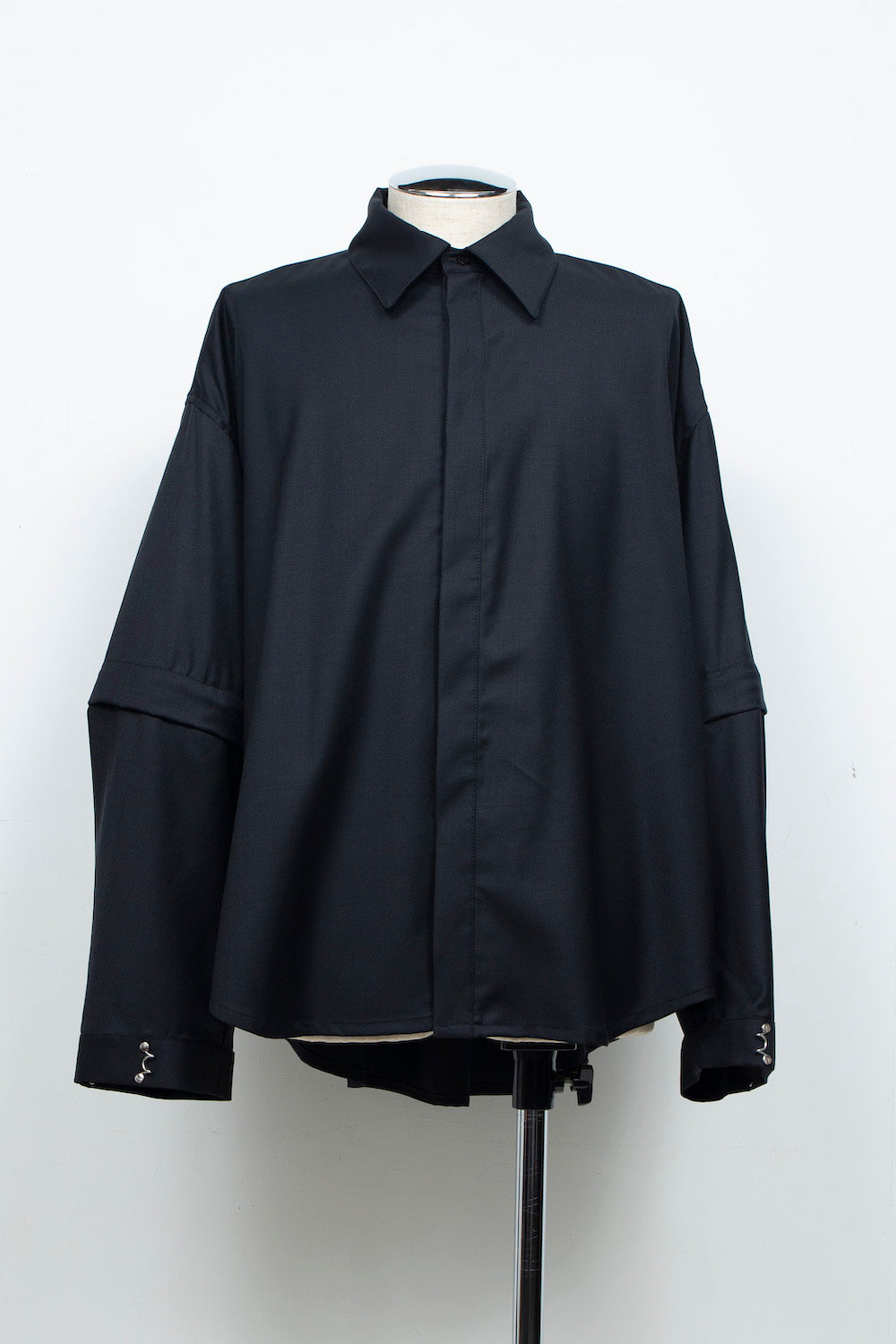 <LAST 1点> LB26AW-SH11-SCO |  SUPER140Sウール デタッチャブルスリーブシャツ | BLACK