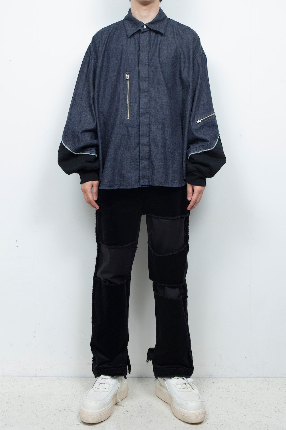 <last item> LB26AW-SH12-OWD | Light Ounce Denim Twist Sleeve Shirt | INDIGO WASHED</last>