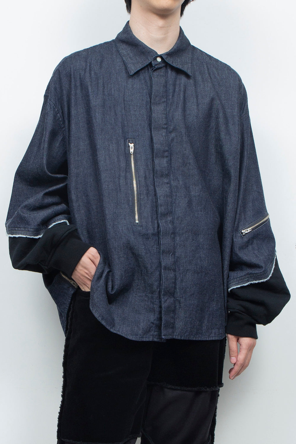 <last item> LB26AW-SH12-OWD | Light Ounce Denim Twist Sleeve Shirt | INDIGO WASHED</last>