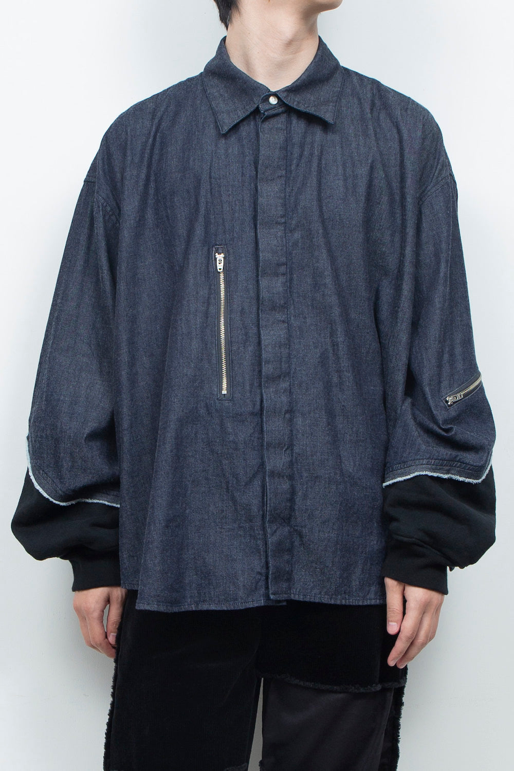 <last item> LB26AW-SH12-OWD | Light Ounce Denim Twist Sleeve Shirt | INDIGO WASHED</last>