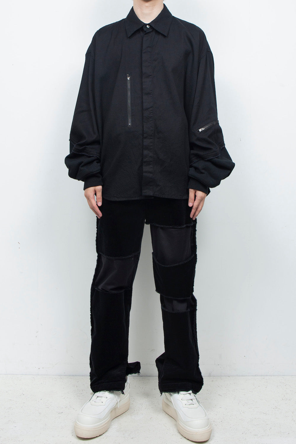 LB26AW-SH12-OWD | Light Ounce Denim Twist Sleeve Shirt | BLACK WASHED