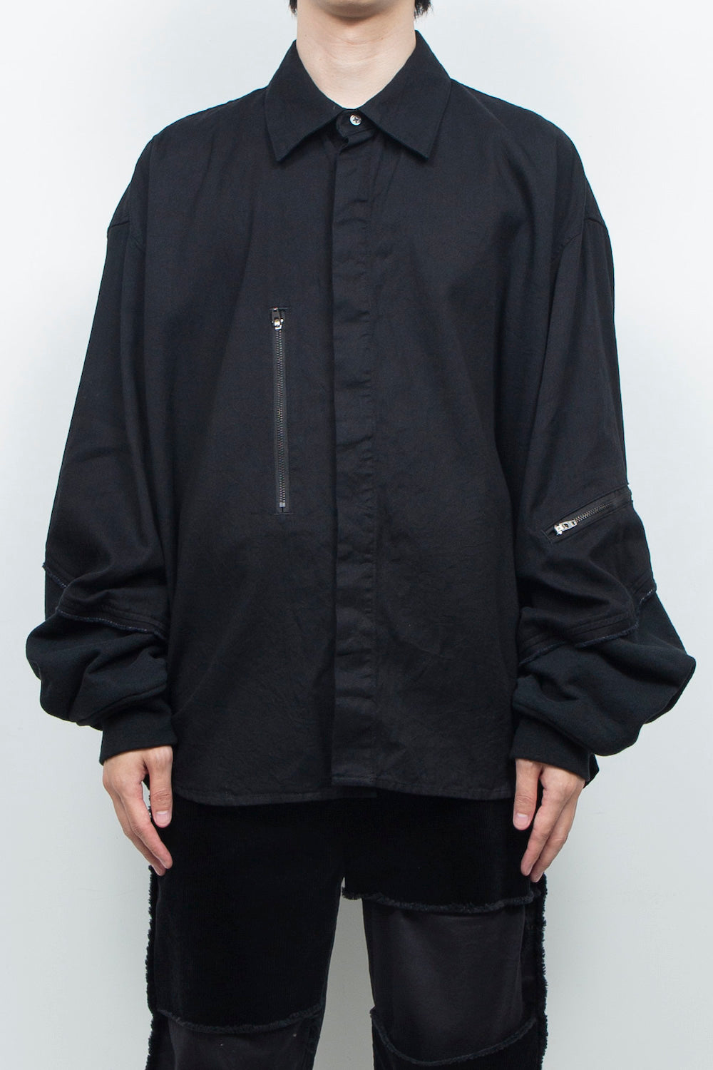 LB26AW-SH12-OWD | Light Ounce Denim Twist Sleeve Shirt | BLACK WASHED