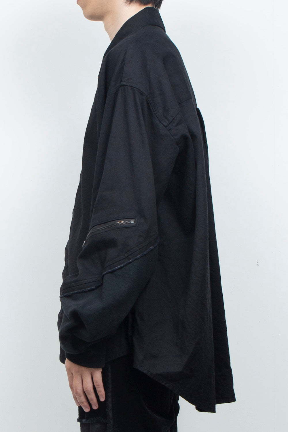 LB26AW-SH12-OWD | Light Ounce Denim Twist Sleeve Shirt | BLACK WASHED