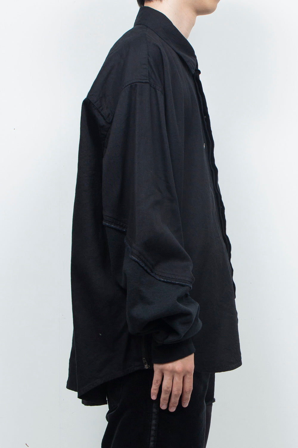 LB26AW-SH12-OWD | Light Ounce Denim Twist Sleeve Shirt | BLACK WASHED