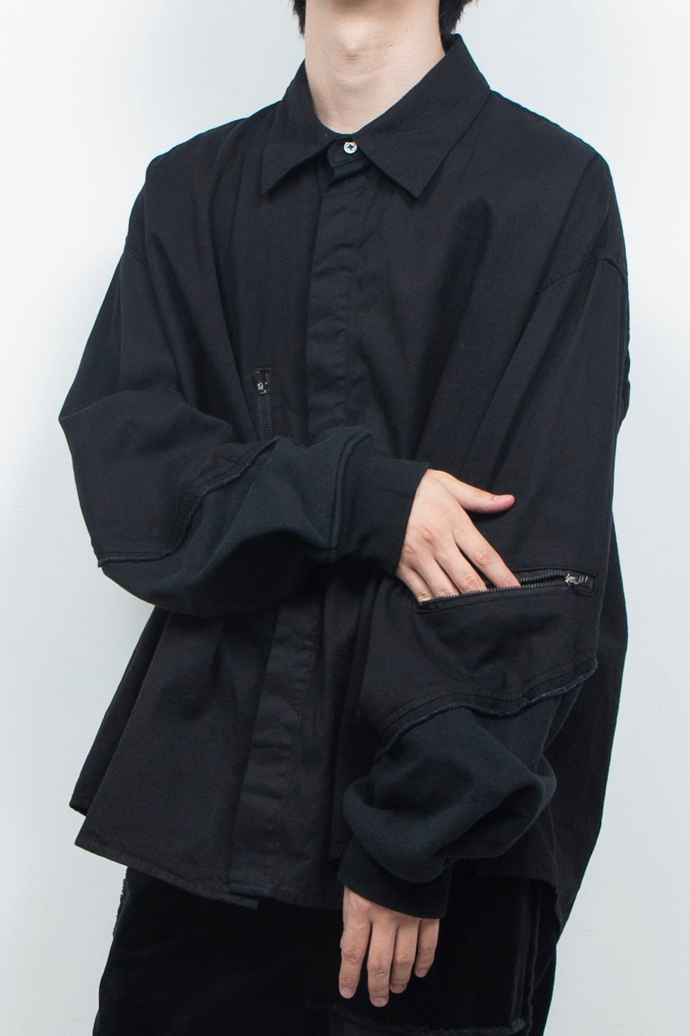 LB26AW-SH12-OWD | Light Ounce Denim Twist Sleeve Shirt | BLACK WASHED