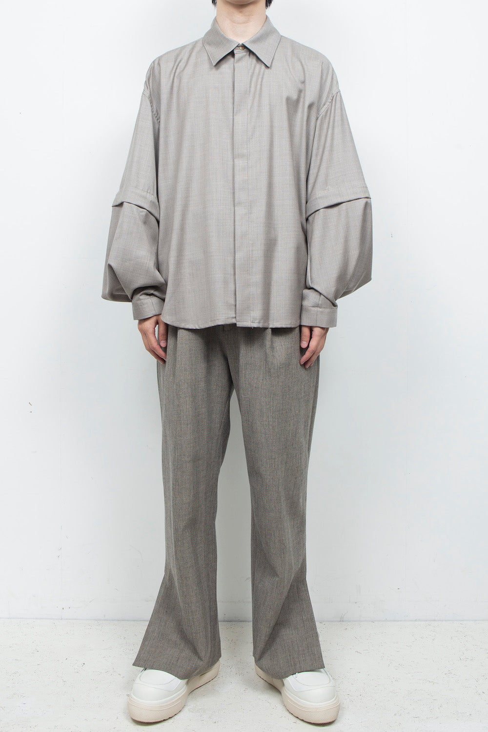 LB26AW-SH11-SCO |  SUPER140Sウール デタッチャブルスリーブシャツ | TOP GRAY
