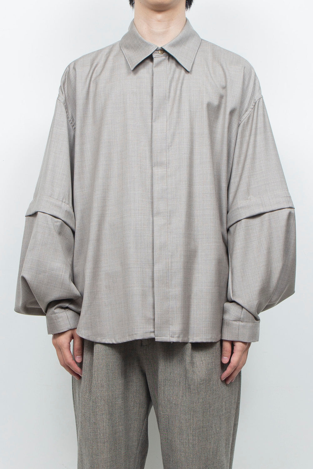 LB26AW-SH11-SCO |  SUPER140Sウール デタッチャブルスリーブシャツ | TOP GRAY