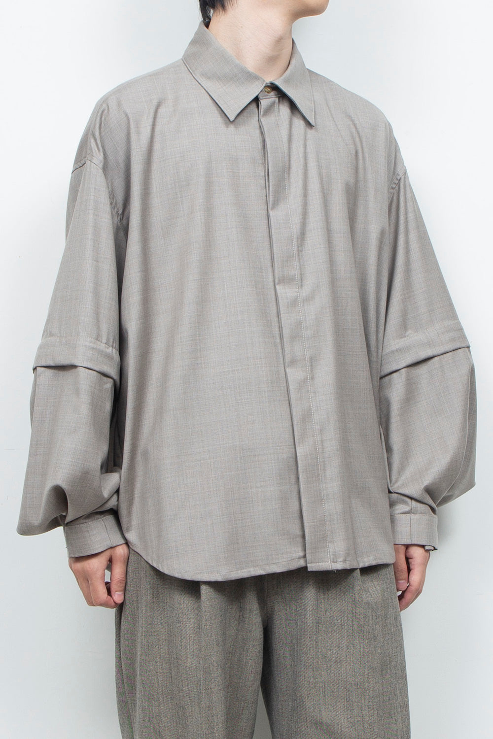 LB26AW-SH11-SCO |  SUPER140Sウール デタッチャブルスリーブシャツ | TOP GRAY
