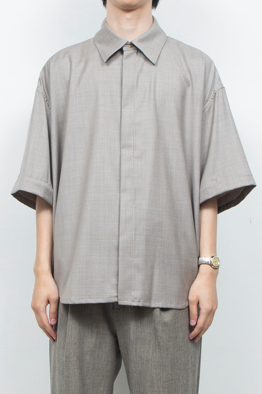 LB26AW-SH11-SCO |  SUPER140Sウール デタッチャブルスリーブシャツ | TOP GRAY