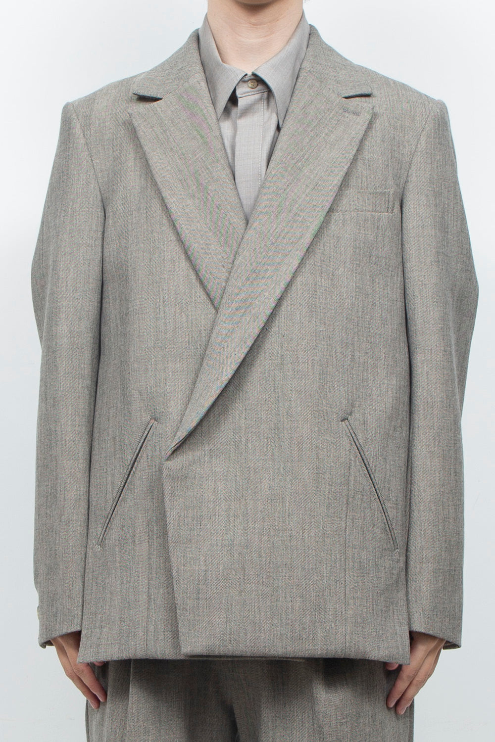 <LAST 1点> LB26AW-JK11-LTD | ノッチドラペルダブルブレストテーラードジャケット | HERRINGBONE GR