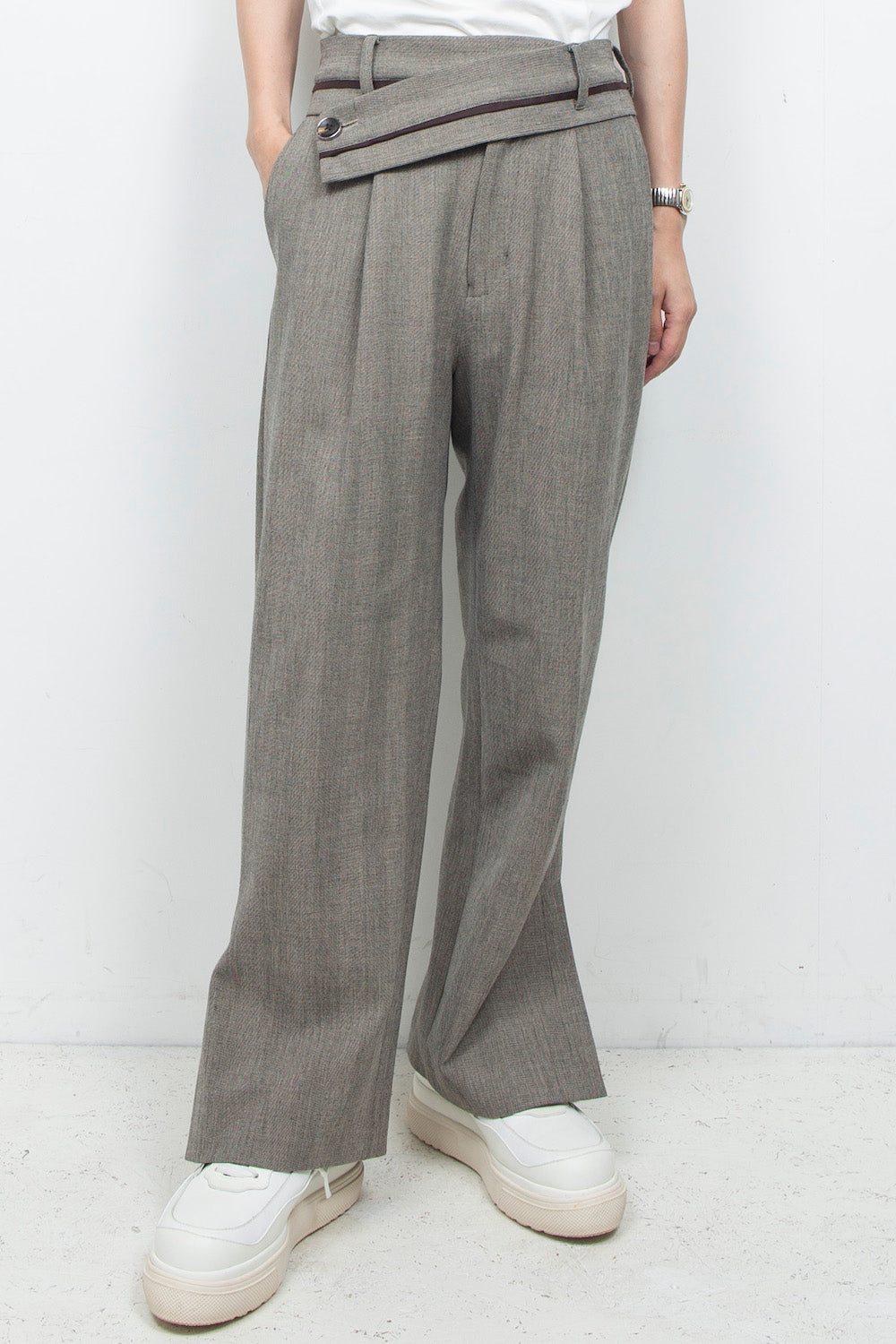 <LAST 1点> LB26AW-PT11-LTD | ダブルクロスリュクスツイード ツイステッドウエストトラウザー | HERRINGBONE GR