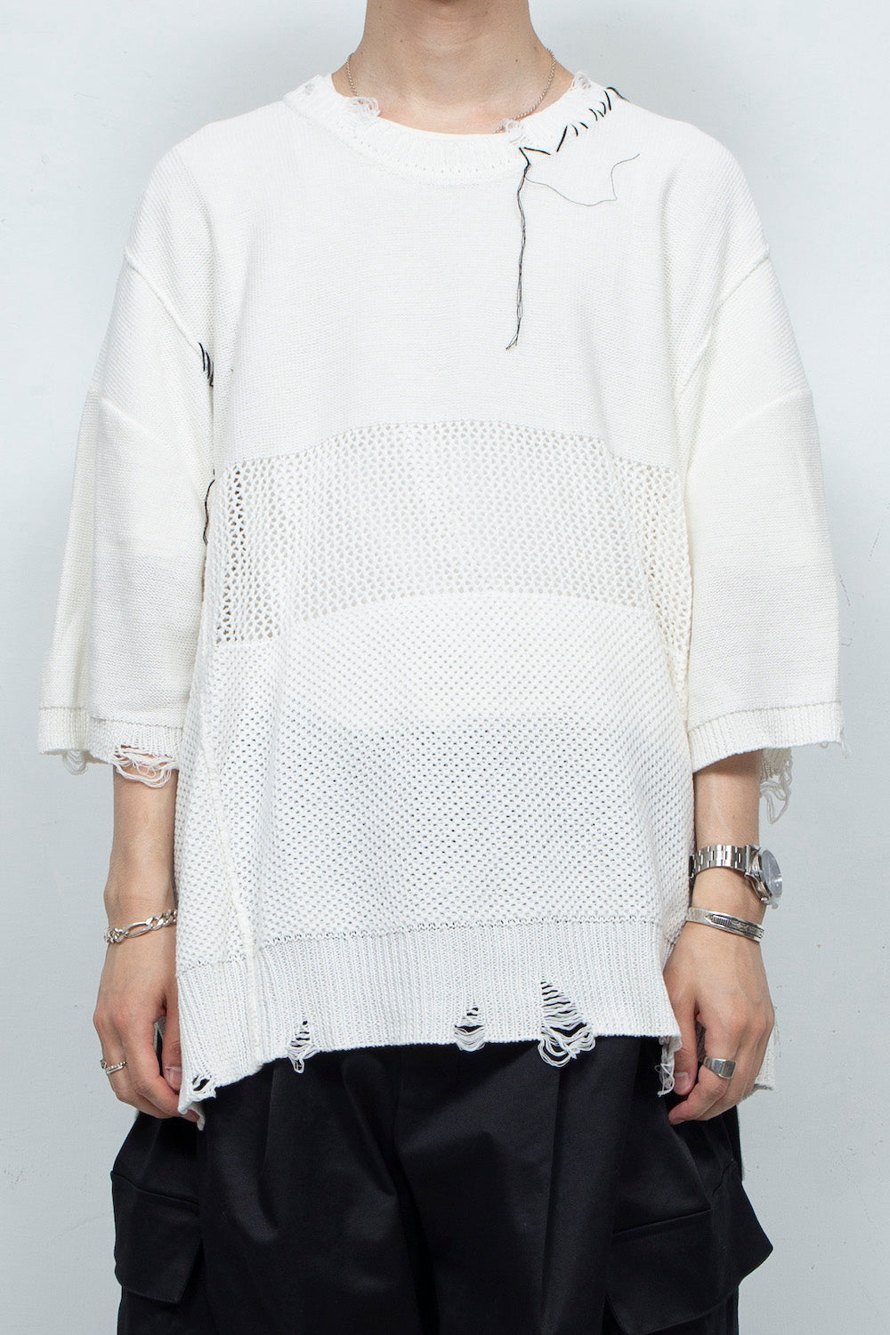 *限量* LBLM-KNTE02 | 压花手缝针织T恤 | OFF WHITE