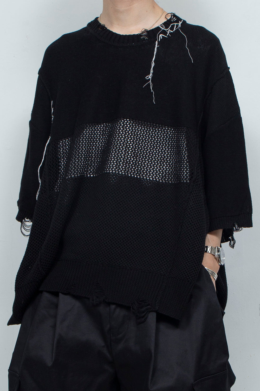 *Limited Edition* LBLM-KNTE02 | Crushed Hand Stitch Knit T-Shirt | BLACK