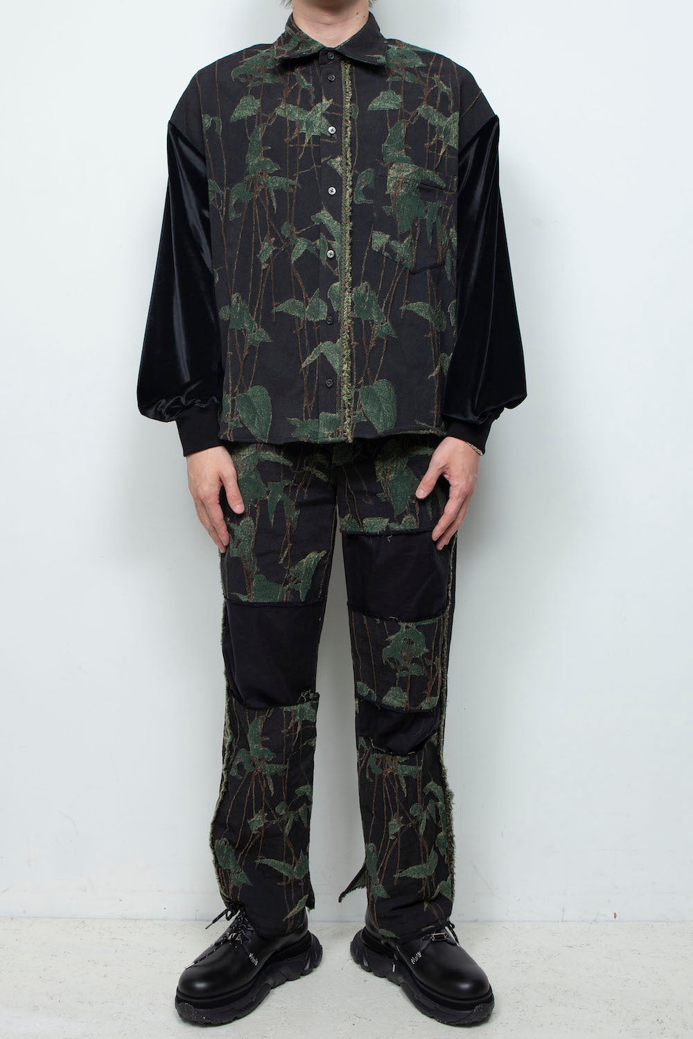 LB25AW-SH08-JQD | Velour Jersey Sleeve Easy Shirt (Jacquard) | Ivy x Black