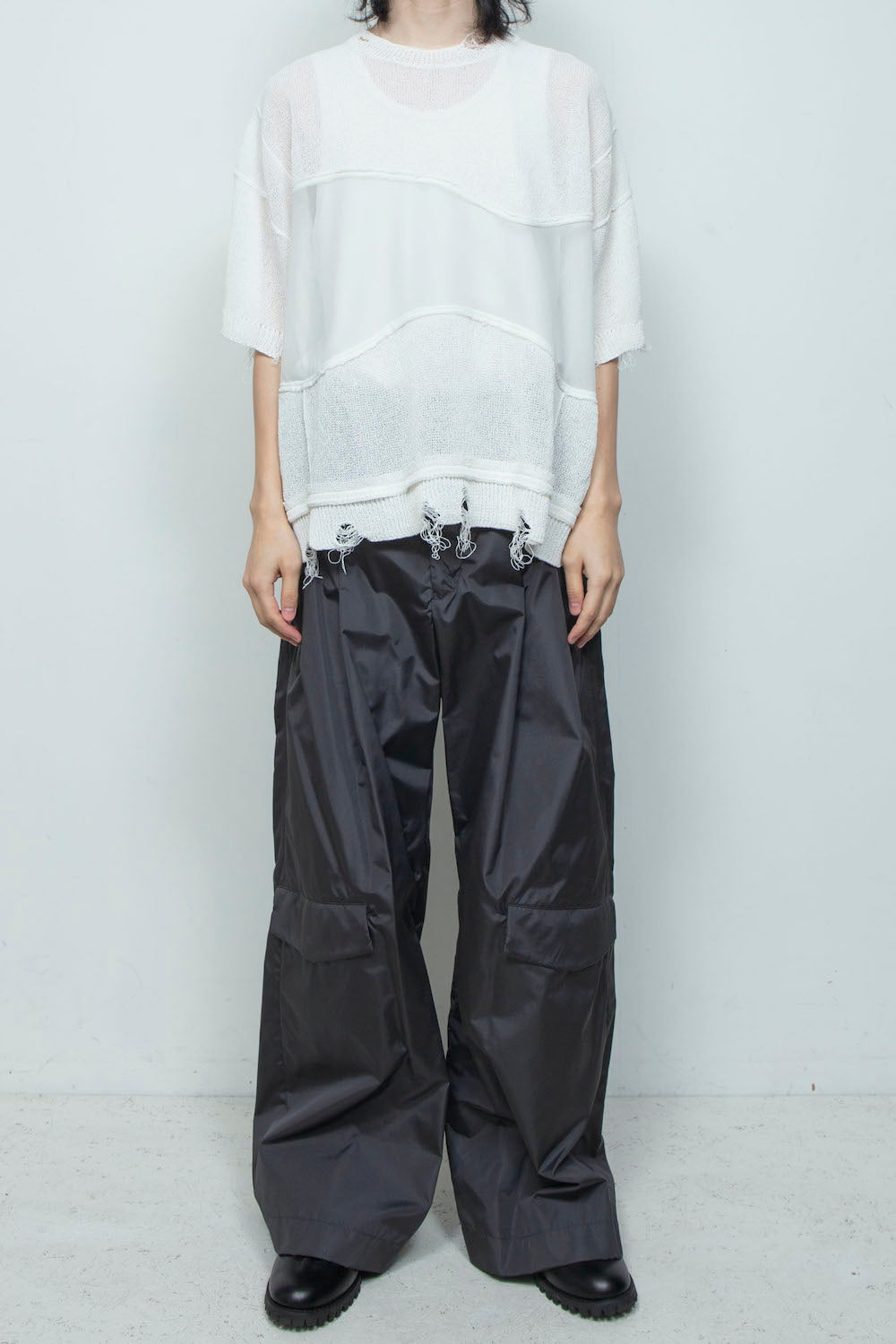 LB26SS-KN10 | アバセルペーパーヤーンリバースクラッシュドセーター | OFF WHITE