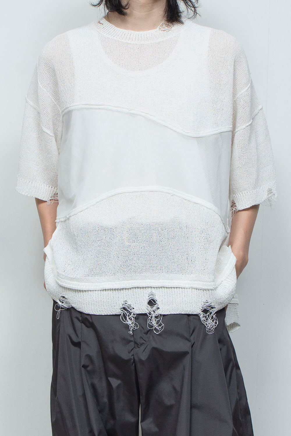 LB26SS-KN10 | アバセルペーパーヤーンリバースクラッシュドセーター | OFF WHITE