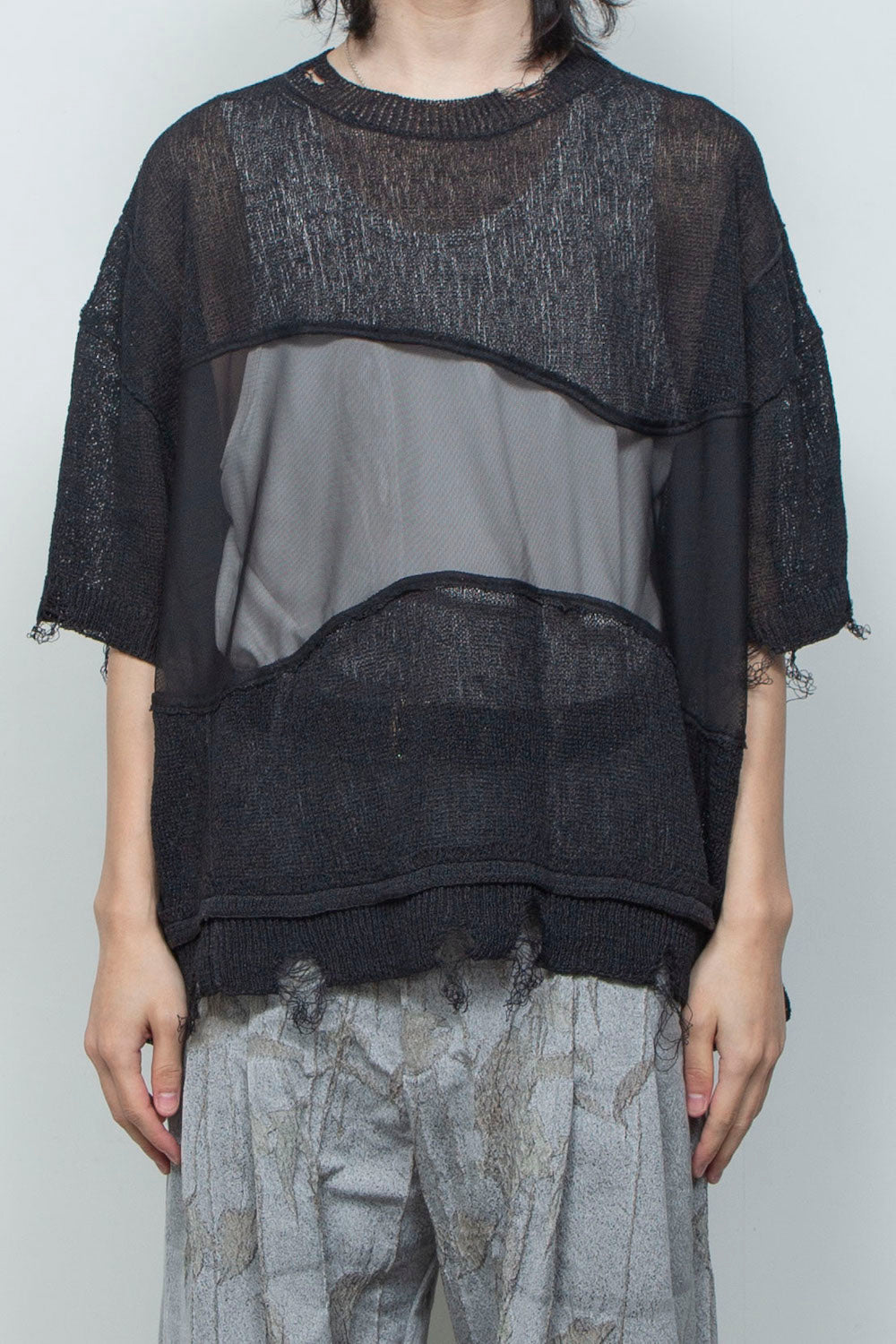 LB26SS-KN10 | アバセルペーパーヤーンリバースクラッシュドセーター | BLACK