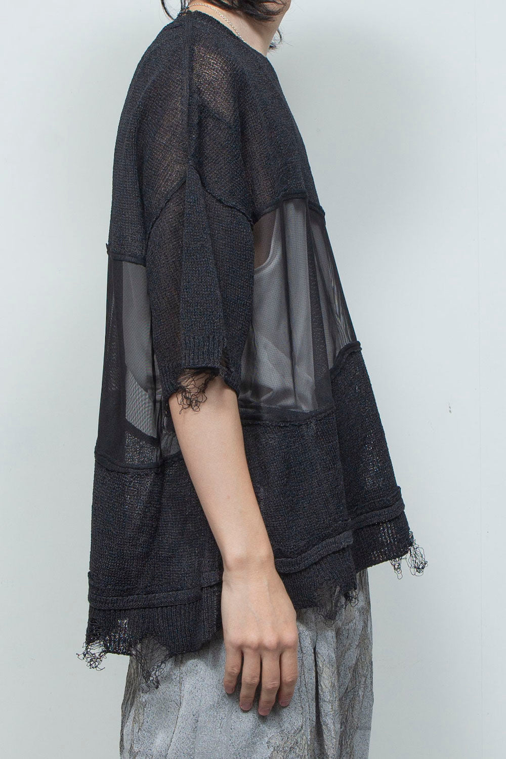 LB26SS-KN10 | アバセルペーパーヤーンリバースクラッシュドセーター | BLACK