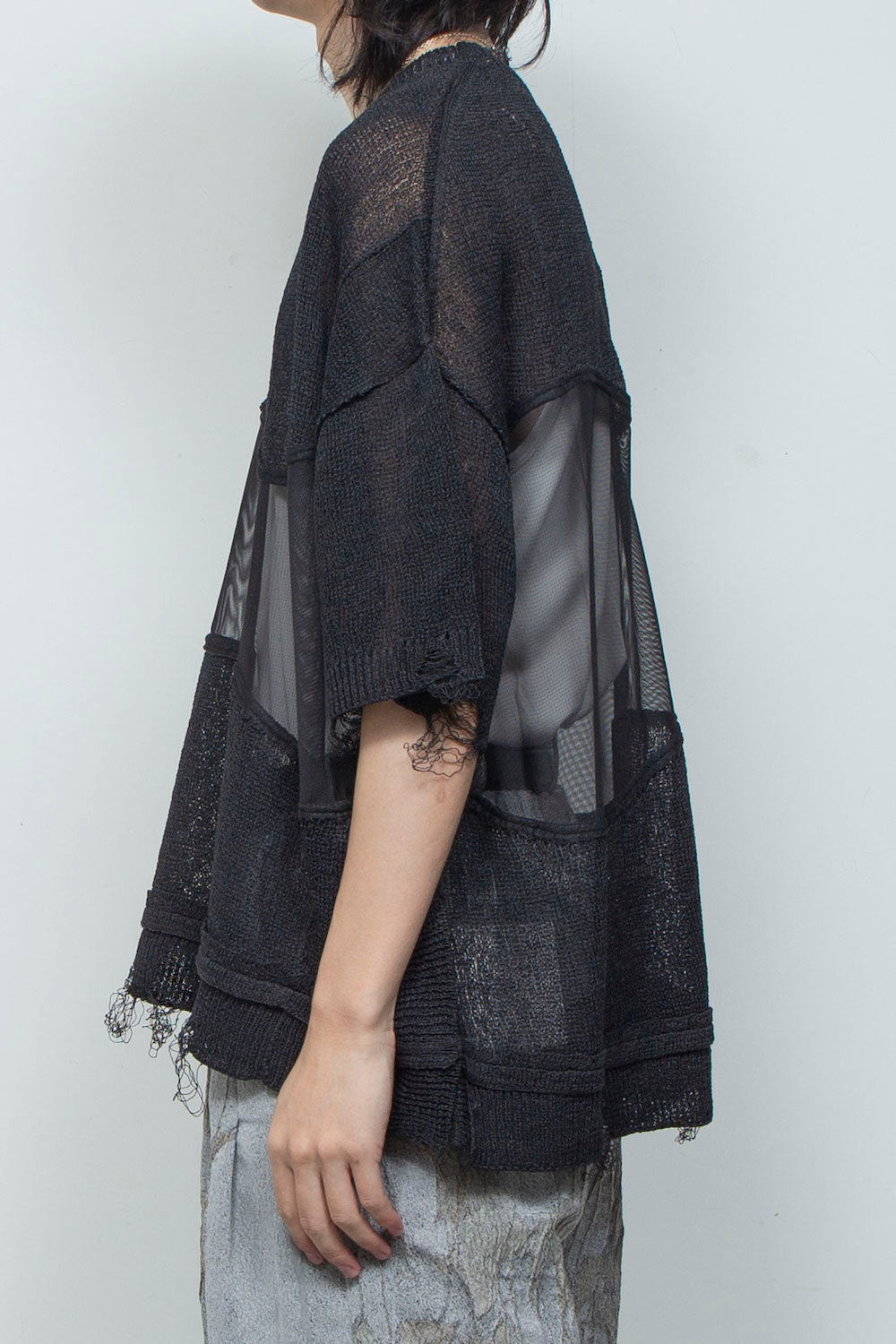 LB26SS-KN10 | アバセルペーパーヤーンリバースクラッシュドセーター | BLACK