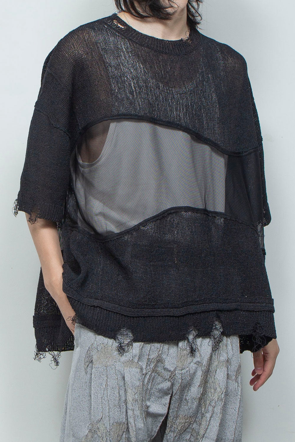 LB26SS-KN10 | アバセルペーパーヤーンリバースクラッシュドセーター | BLACK