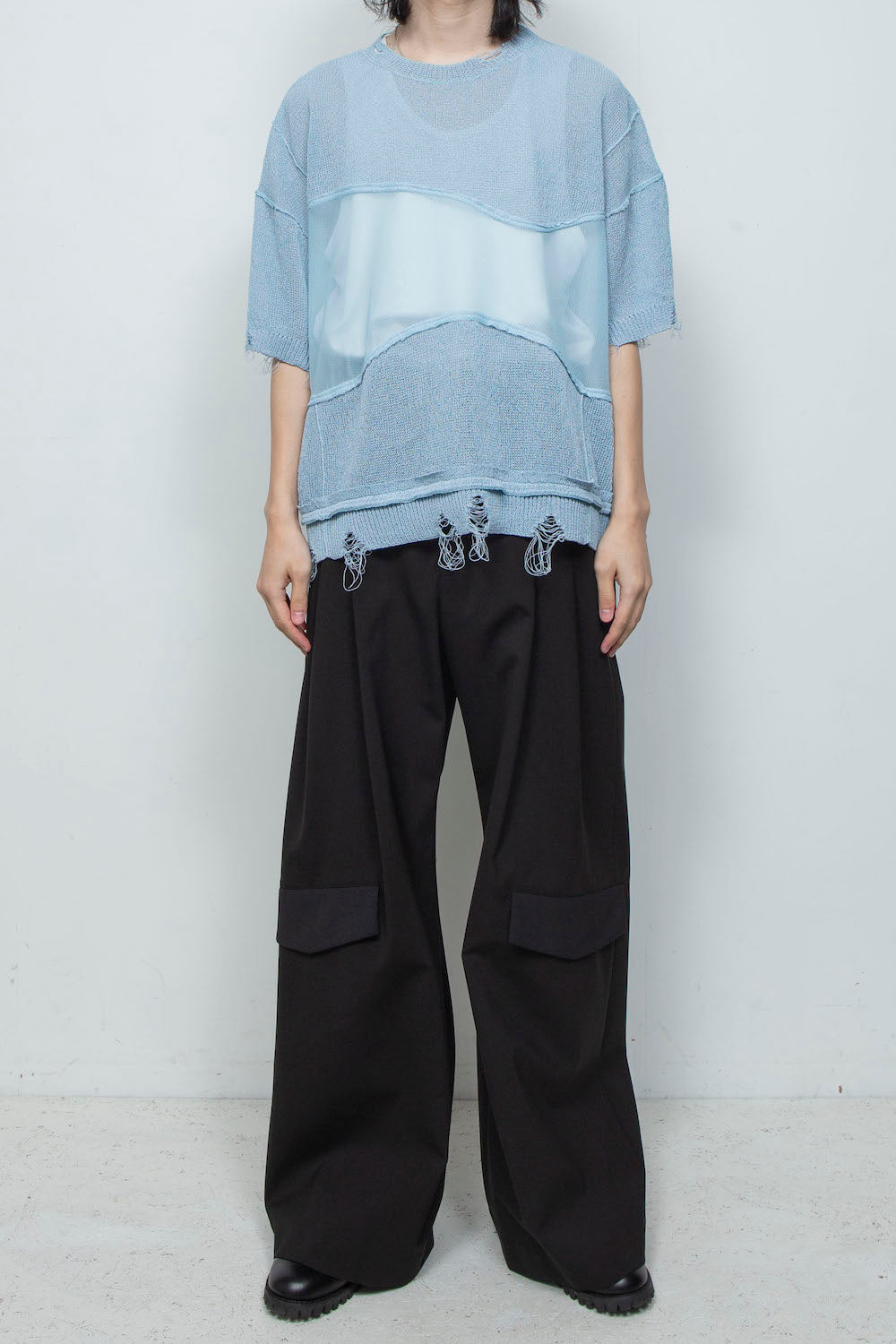 LB26SS-KN10 | アバセルペーパーヤーンリバースクラッシュドセーター | PALE BLUE